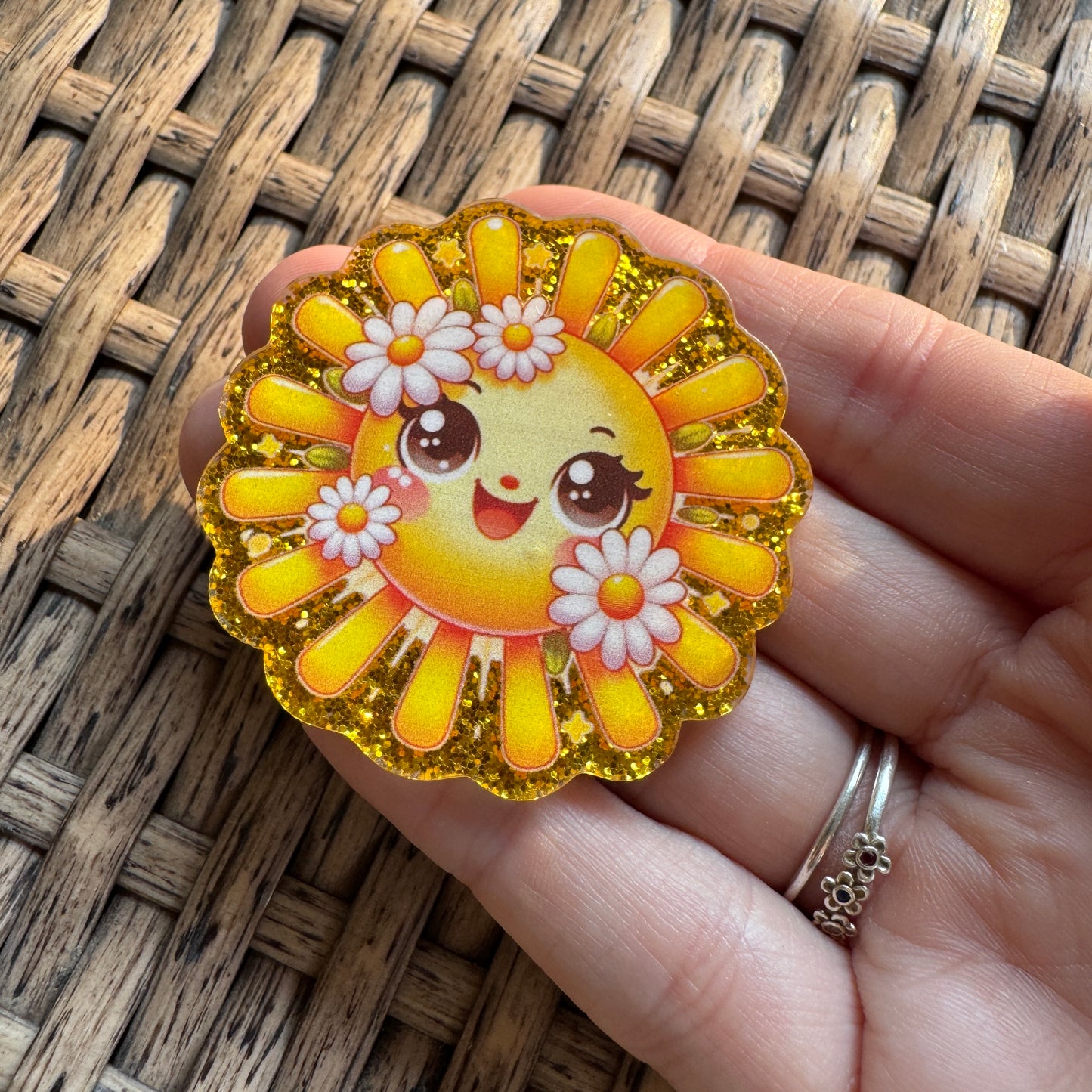 Acrylic Flatback, Planar, Cabochon, Single Pc - Sunshine and Daisy