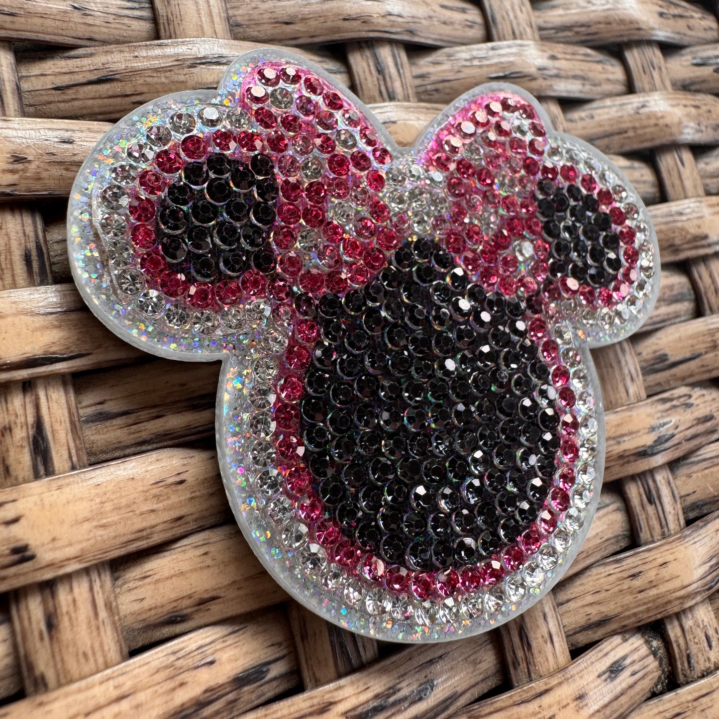 Acrylic Flatback, Planar, Cabochon, Single Pc -Rhinestone Black Mickey Head with Pink Bow