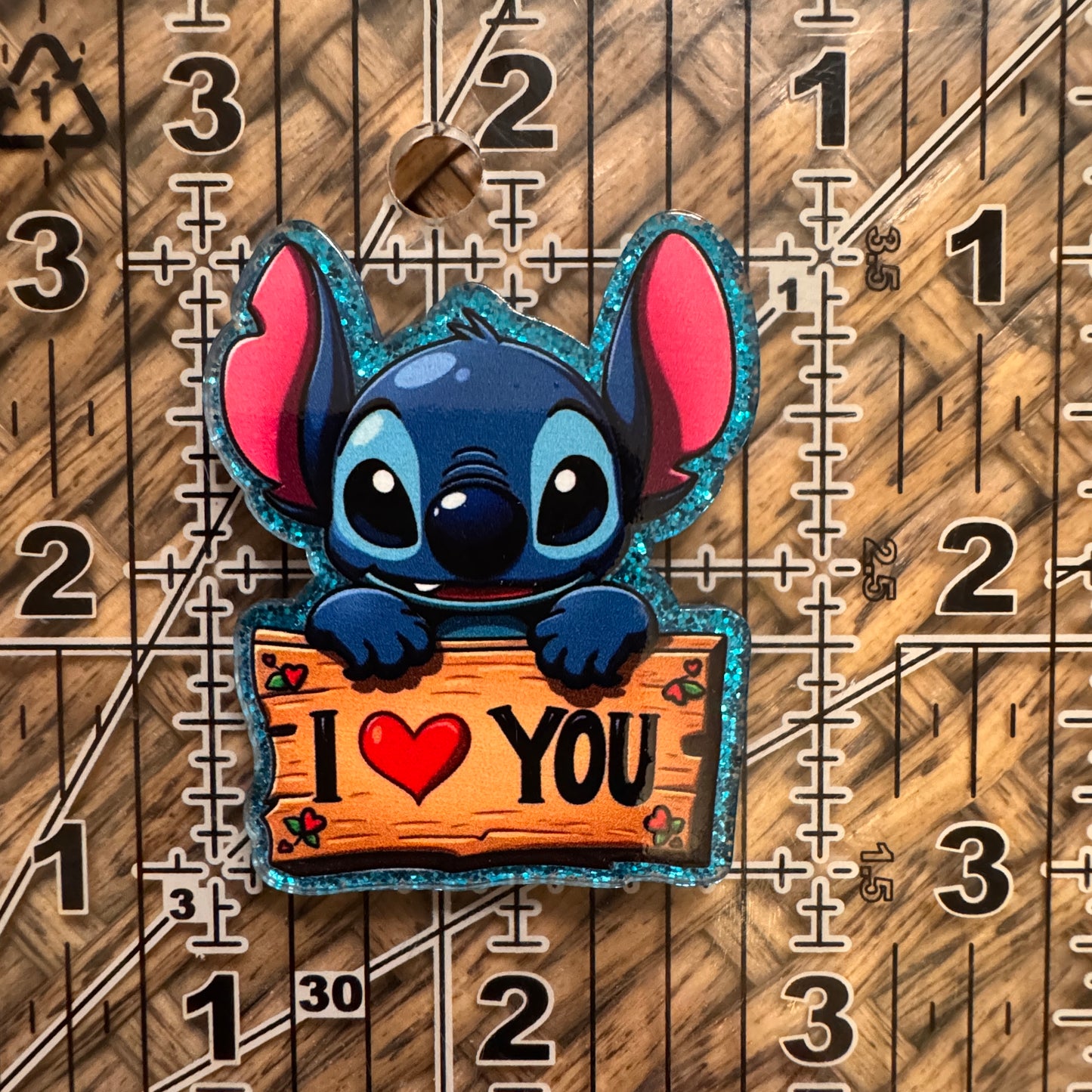 Stitch I heart You. Acrylic Flatback, Planar, Cabochon, Single Pc.