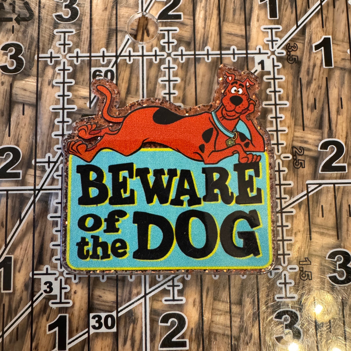 Scooby Beware of Dog Acrylic Flatback, Planar, Cabochon, Single Pc.