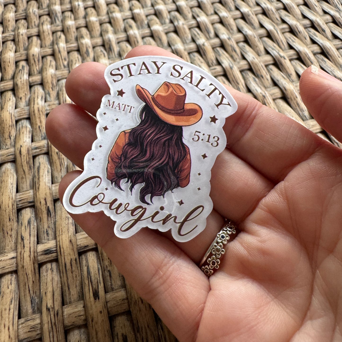 Stay Salty Cowgirl Matthew 5:13 Flatback, Religious Planar, Cabochon, Single Pc.