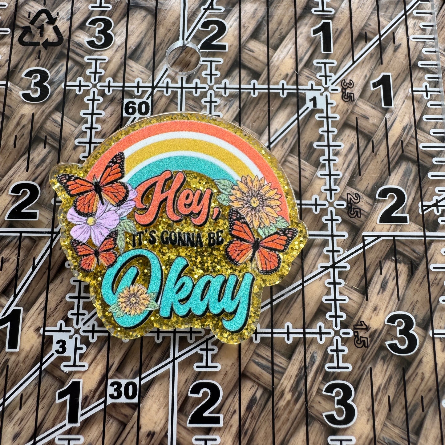Its Gonna Be Okay, Rainbow and Butterflies,  Glitter Flatback,  Planar, Cabochon, Single Pc