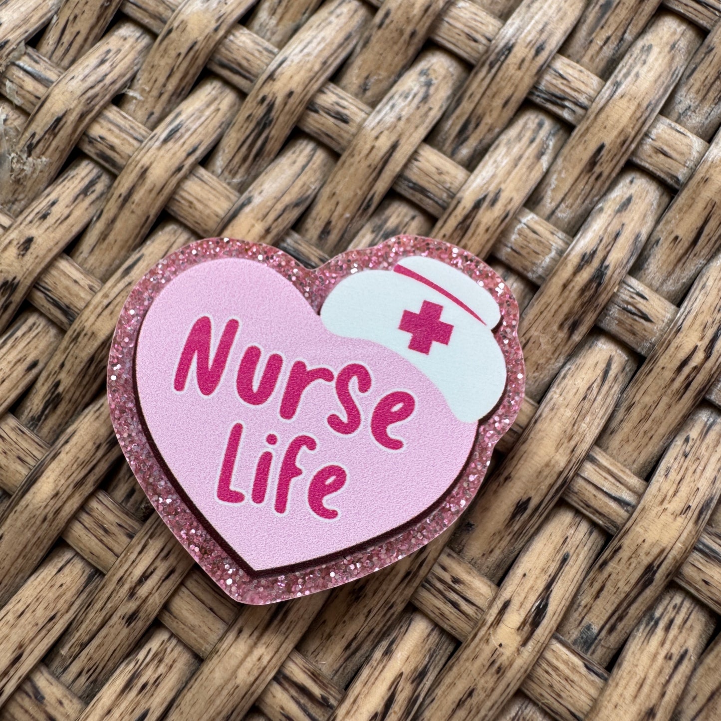Nurse Life, Heart,  Glitter Flatback,  Planar, Cabochon, Single Pc