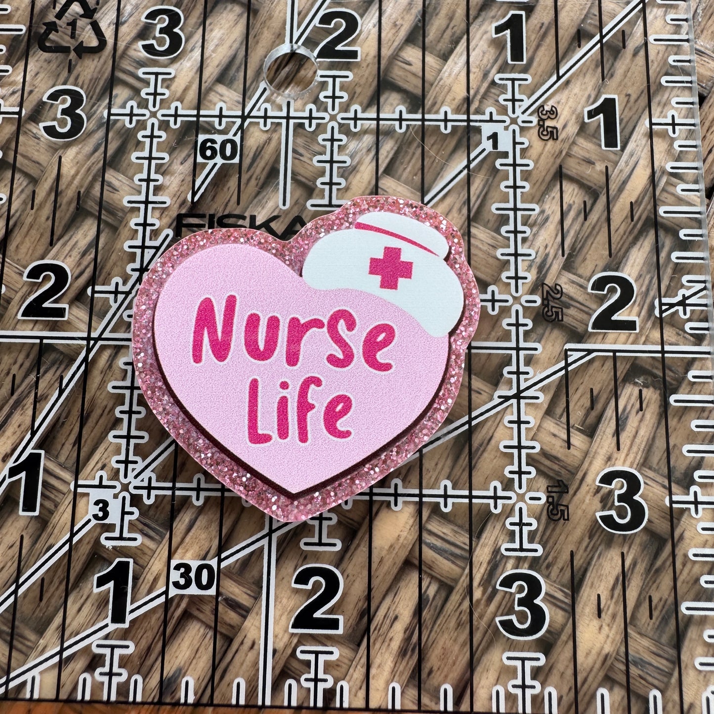 Nurse Life, Heart,  Glitter Flatback,  Planar, Cabochon, Single Pc