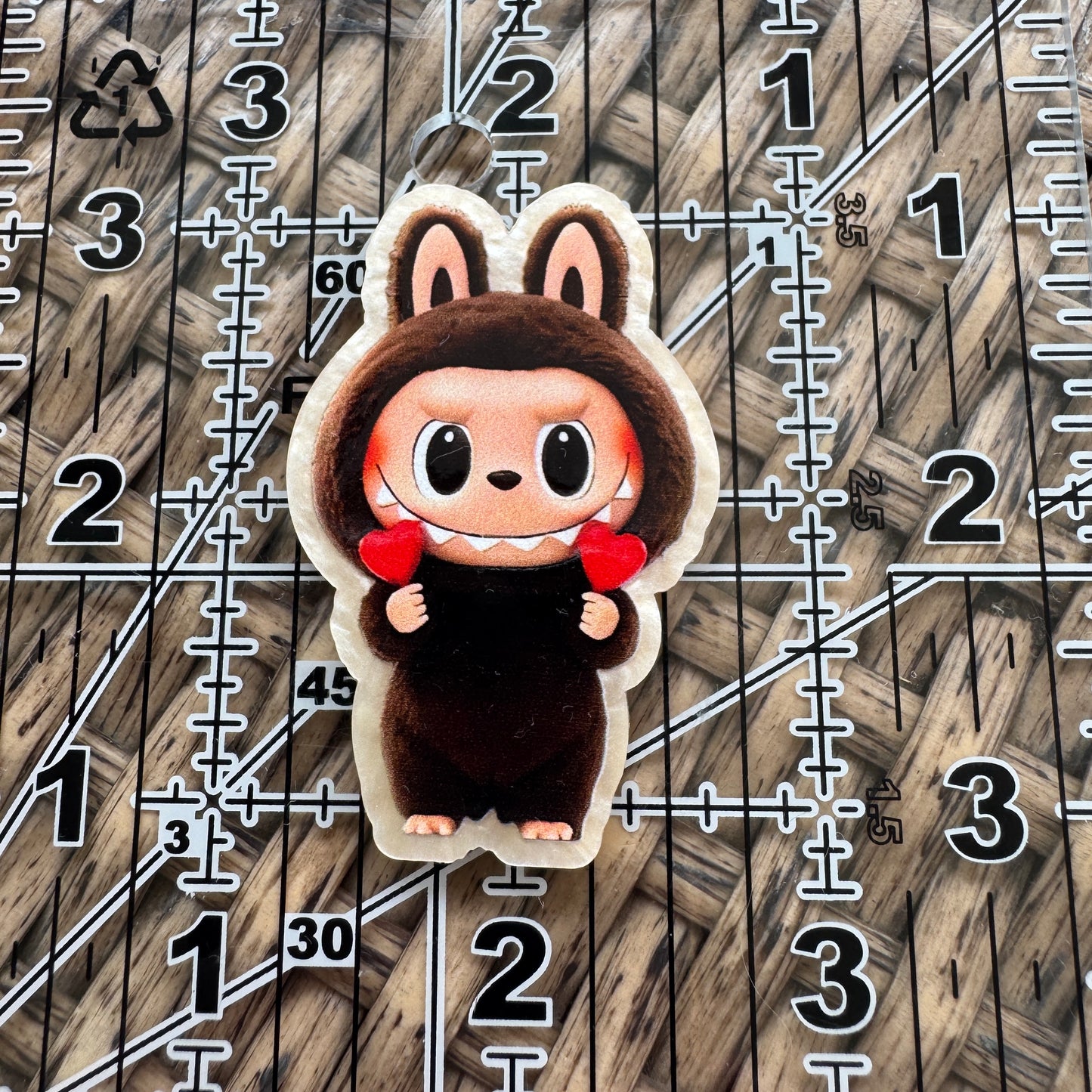 Brown Labubu with hearts, Glitter Flatback,  Planar, Cabochon, Single Pc