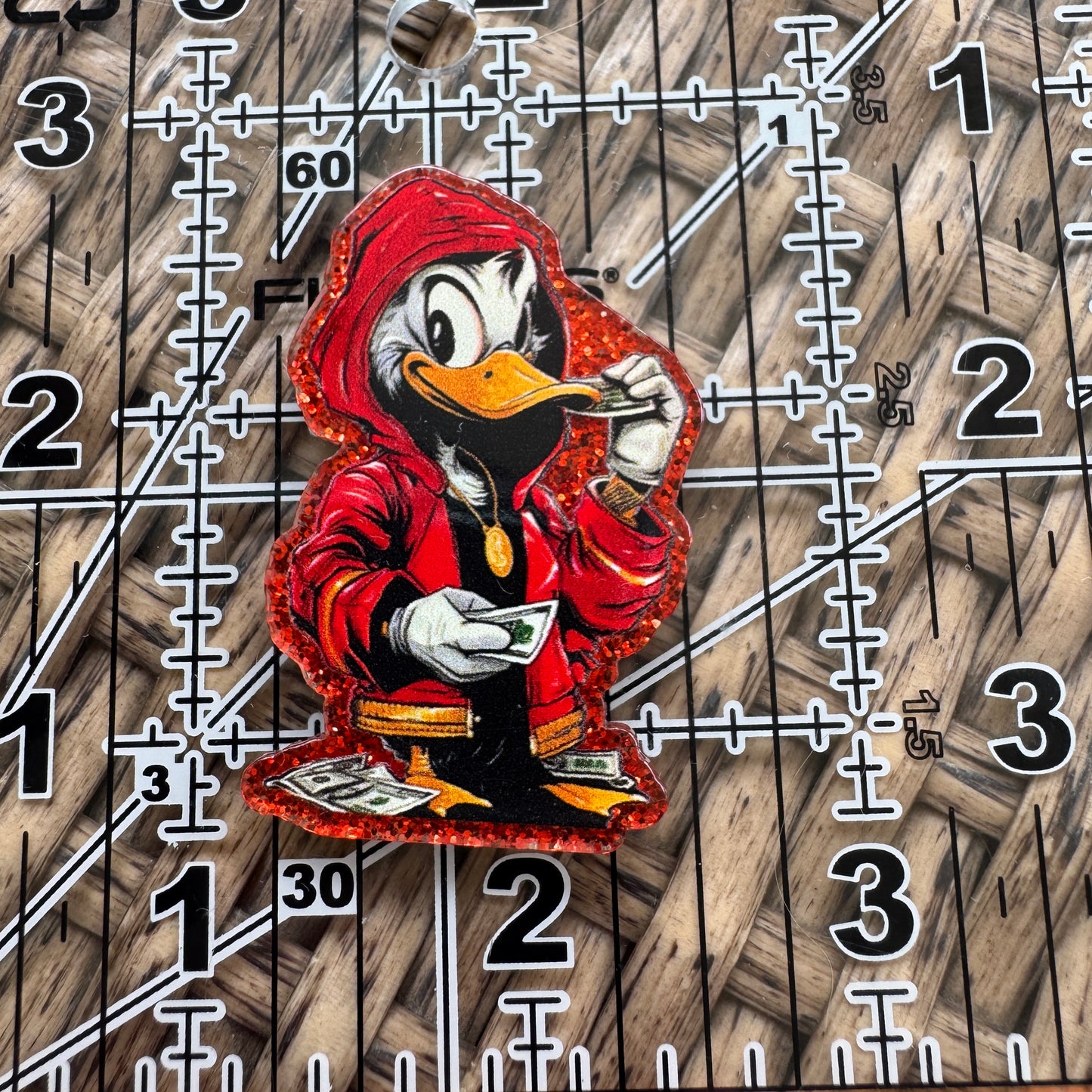 Duck with Money, Glitter Flatback,  Planar, Cabochon, Single Pc