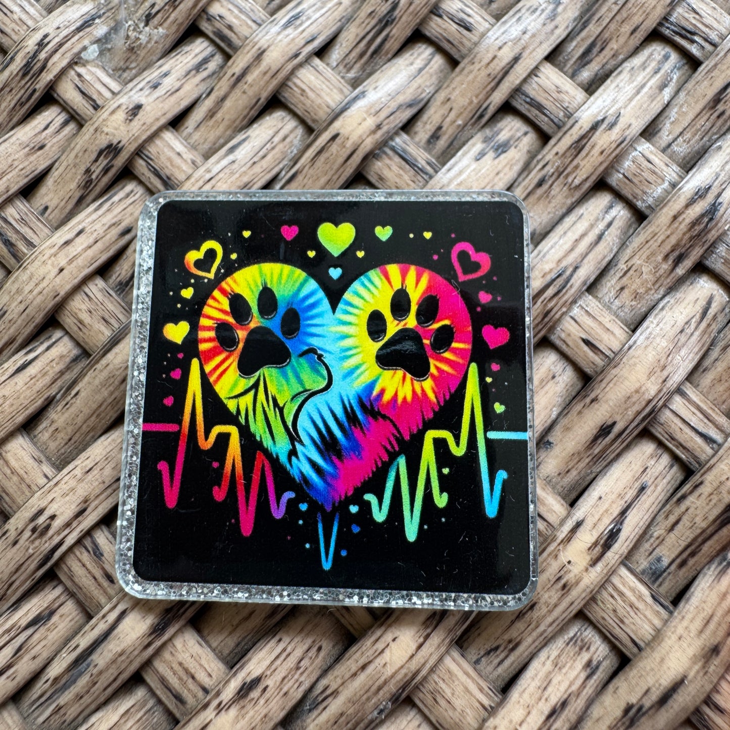 Veterinary, Heart with Paw Print, Glitter Flatback,  Planar, Cabochon, Single Pc