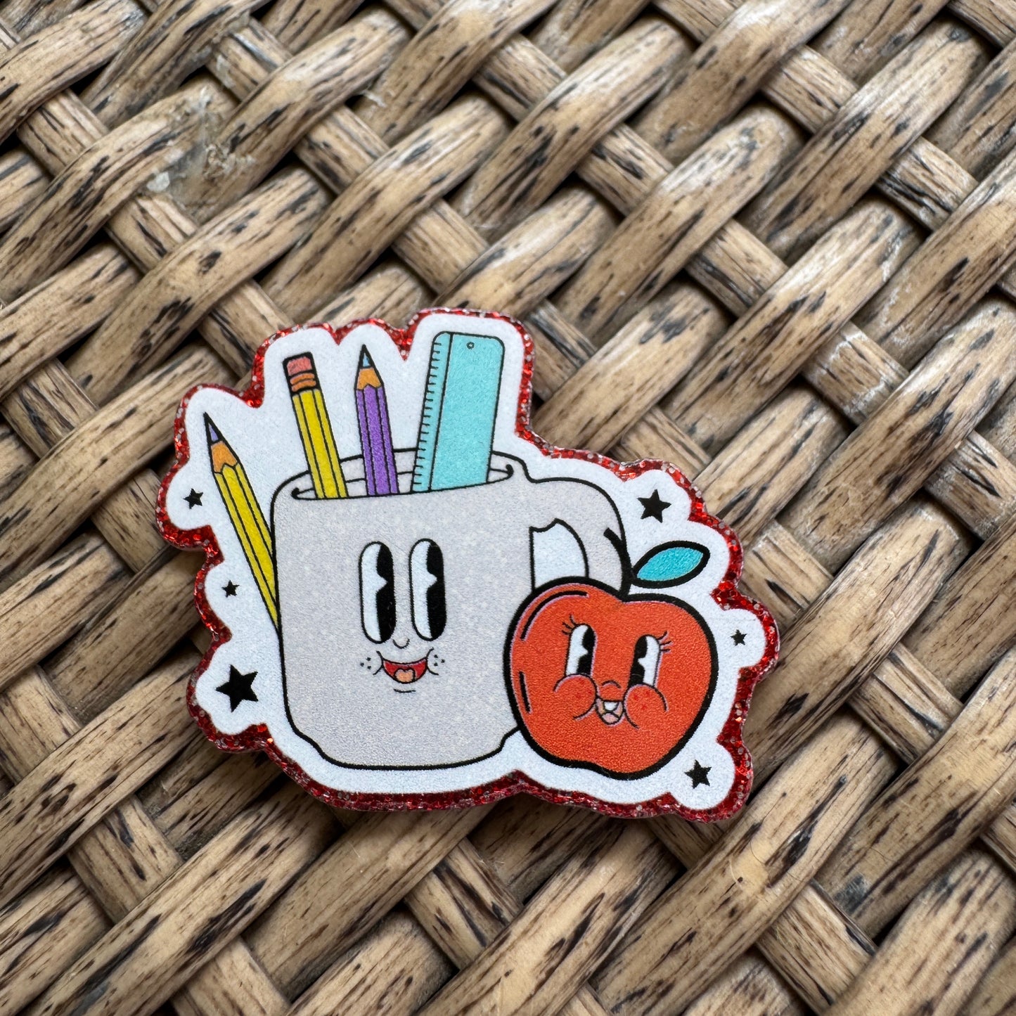 School Supplies Retro, Glitter Flatback,  Planar, Cabochon, Single Pc