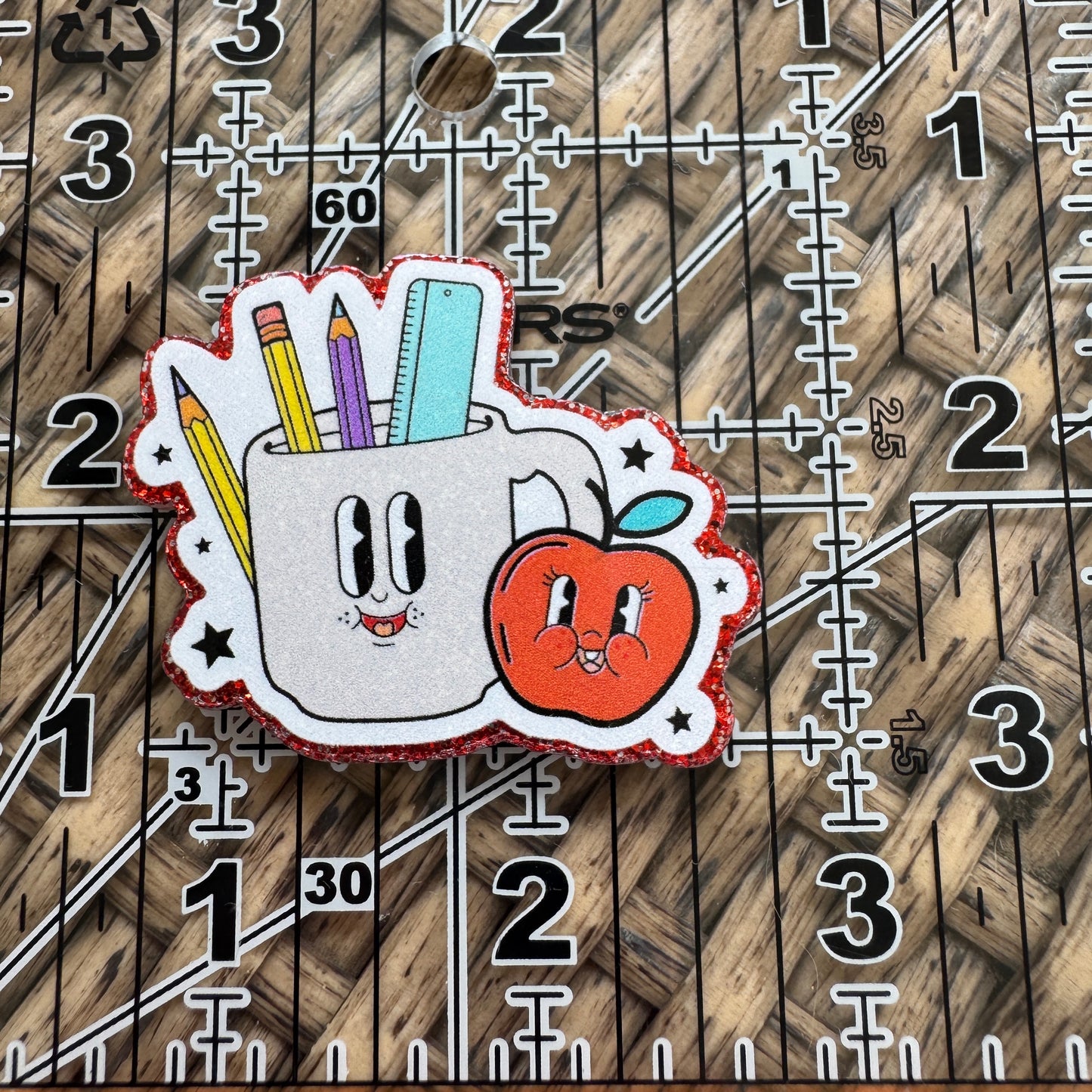 School Supplies Retro, Glitter Flatback,  Planar, Cabochon, Single Pc