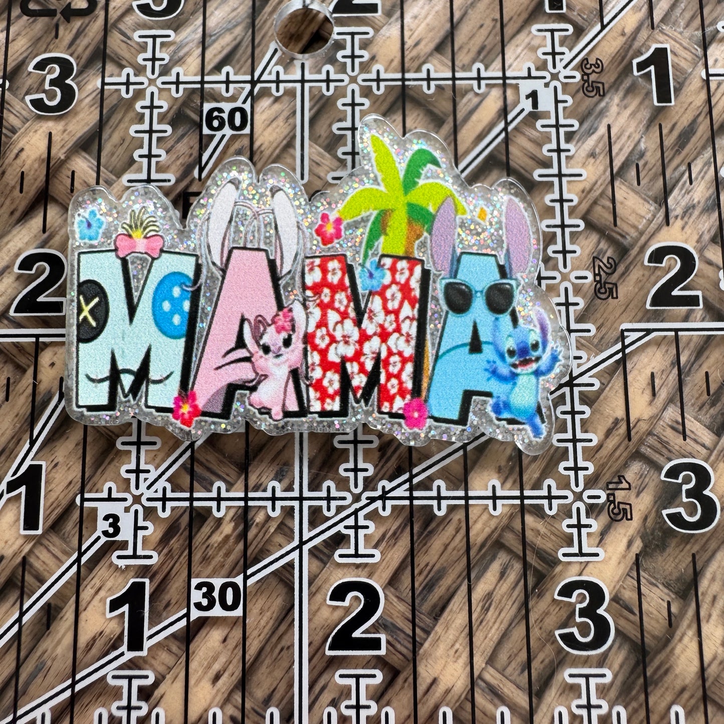MAMA, lilo and Stitch ,Glitter Flatback,  Planar, Cabochon, Single Pc