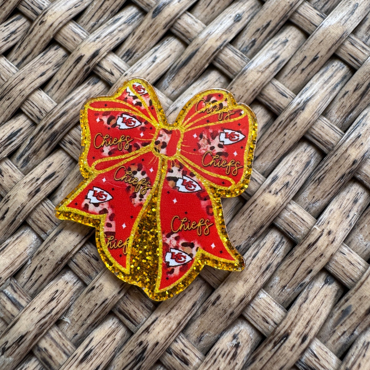 KC Chiefs Bow, Glitter Flatback,  Planar, Cabochon, Single Pc