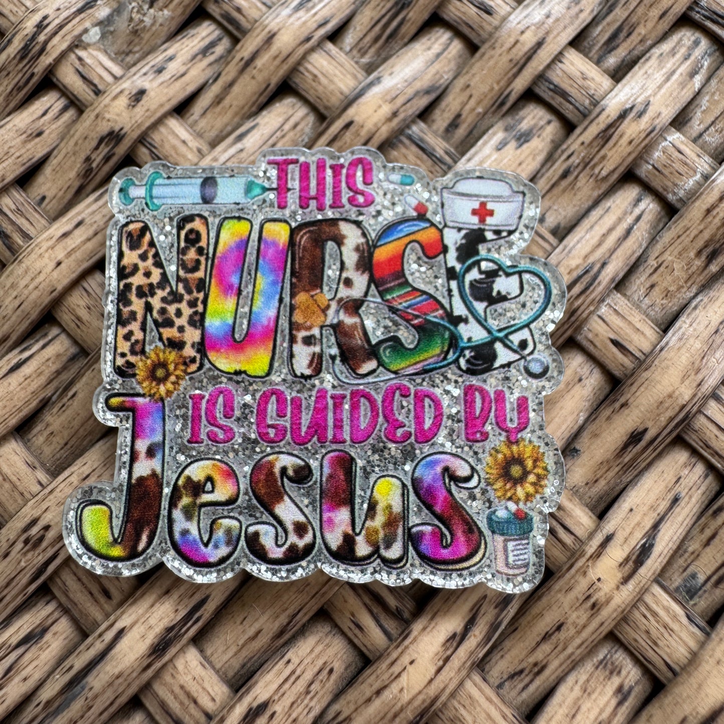 The Nurse is Guided By Jesus, Glitter Flatback,  Planar, Cabochon, Single Pc