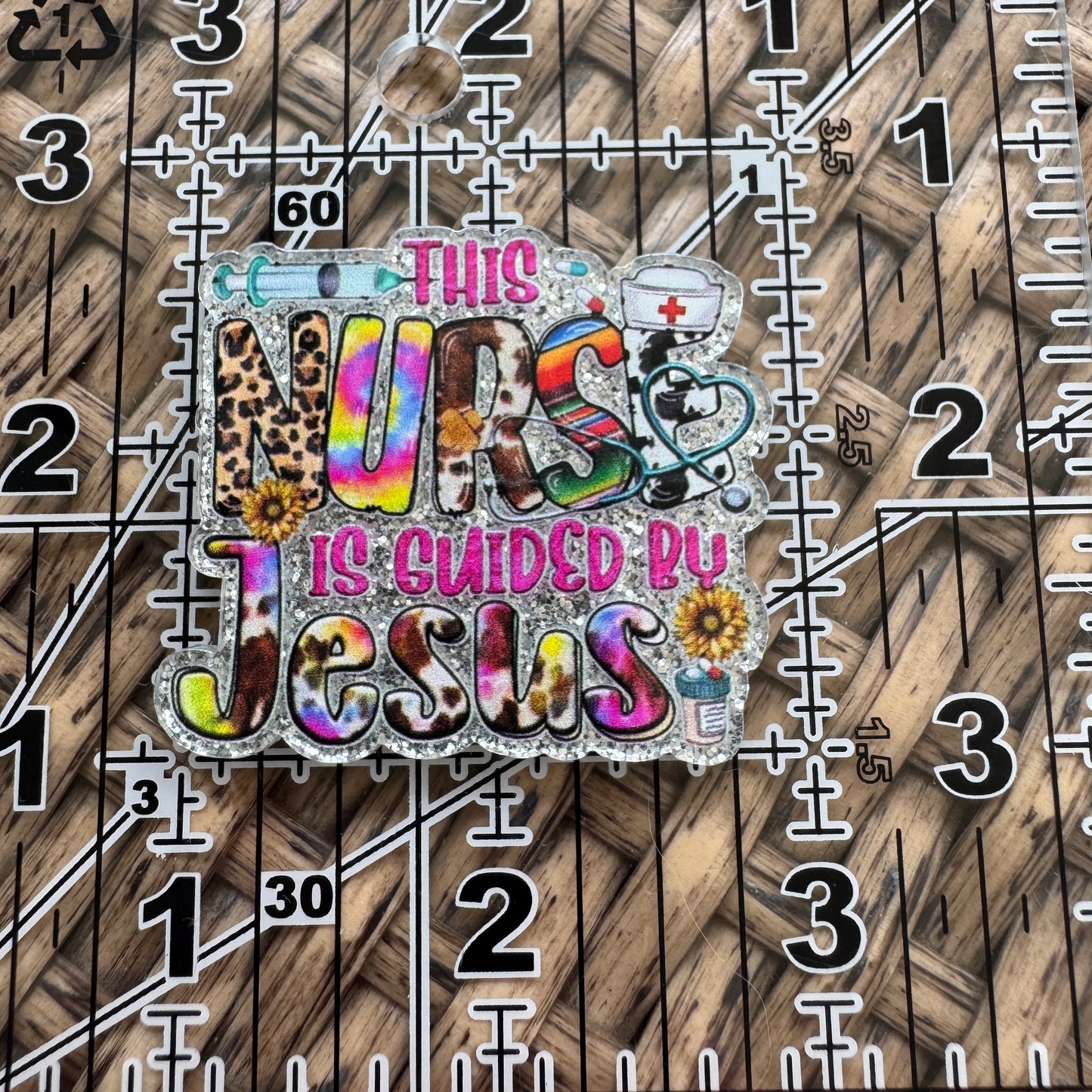 The Nurse is Guided By Jesus, Glitter Flatback,  Planar, Cabochon, Single Pc