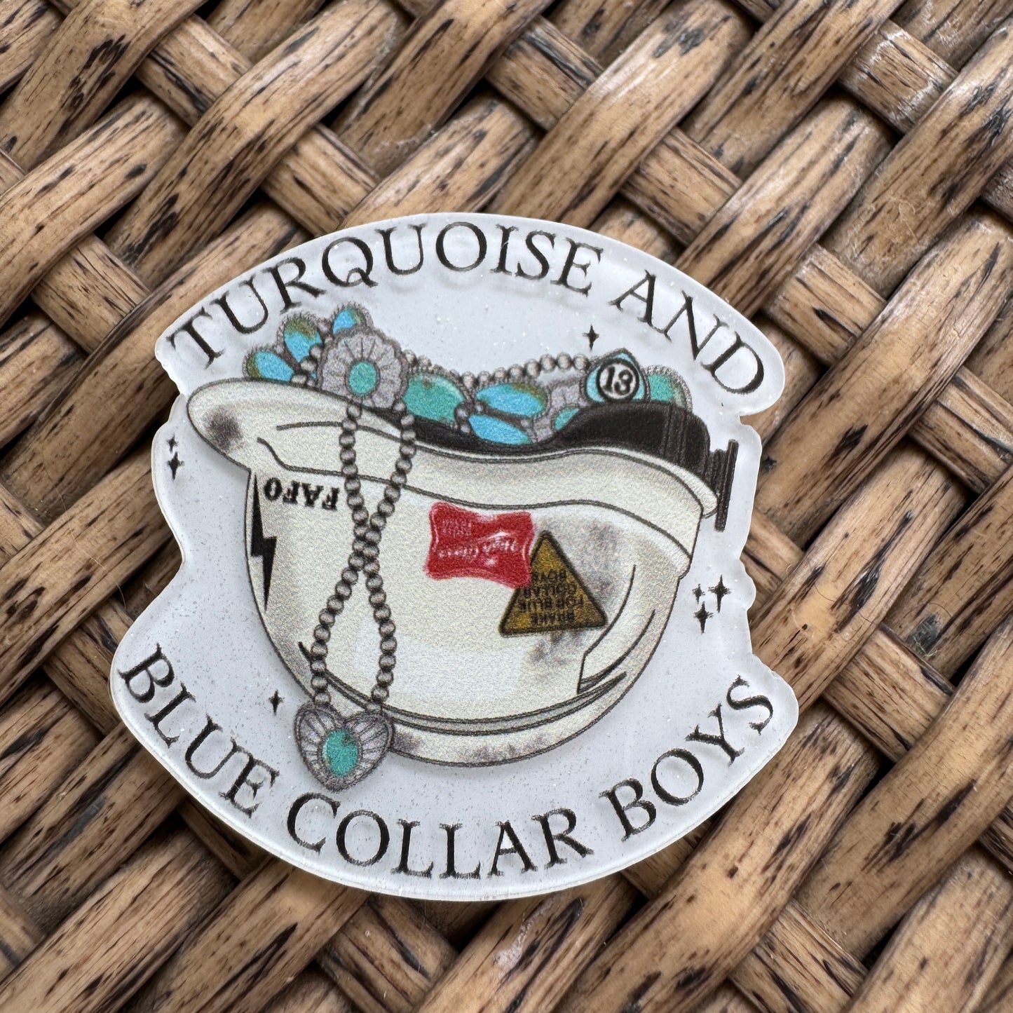 Turquoise and Blue Collar Boys, Glitter Flatback,  Planar, Cabochon, Single Pc