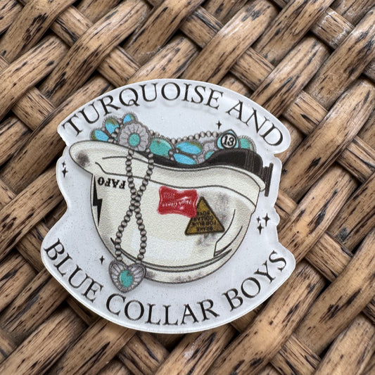 Turquoise and Blue Collar Boys, Glitter Flatback,  Planar, Cabochon, Single Pc
