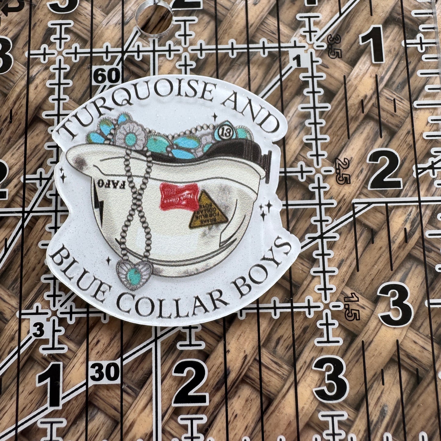 Turquoise and Blue Collar Boys, Glitter Flatback,  Planar, Cabochon, Single Pc