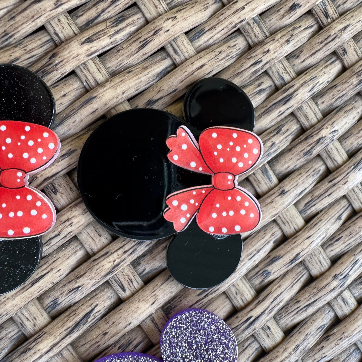 MIckey Mouse Head With Bow Double Layer, Color Choice,  Glitter Flatback,  Planar, Cabochon, Single Pc