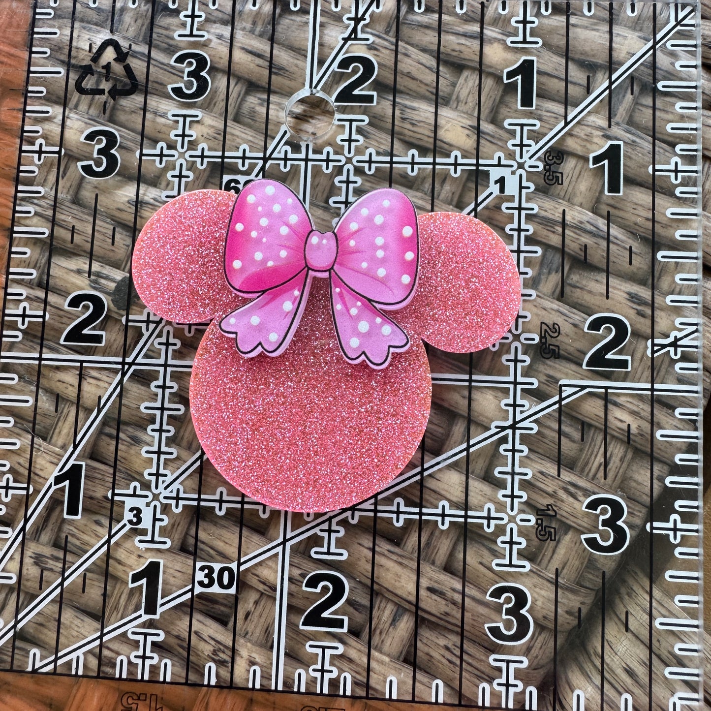 MIckey Mouse Head With Bow Double Layer, Color Choice,  Glitter Flatback,  Planar, Cabochon, Single Pc