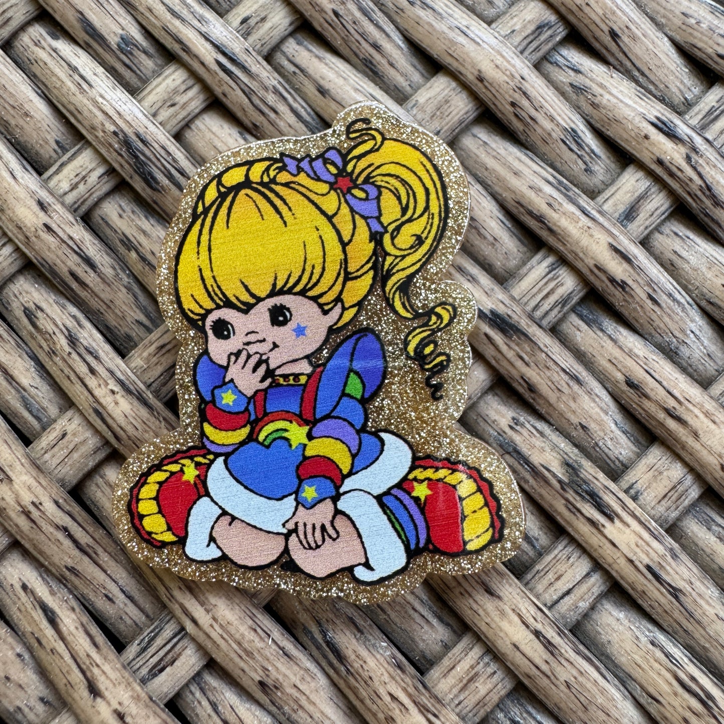 Rainbowbrite, 80's Cartoon, Glitter Flatback,  Planar, Cabochon, Single Pc