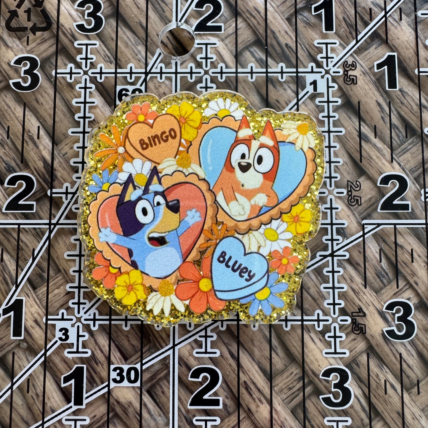 Bluey and Bingo Glitter Flatback,  Planar, Cabochon, Single Pc