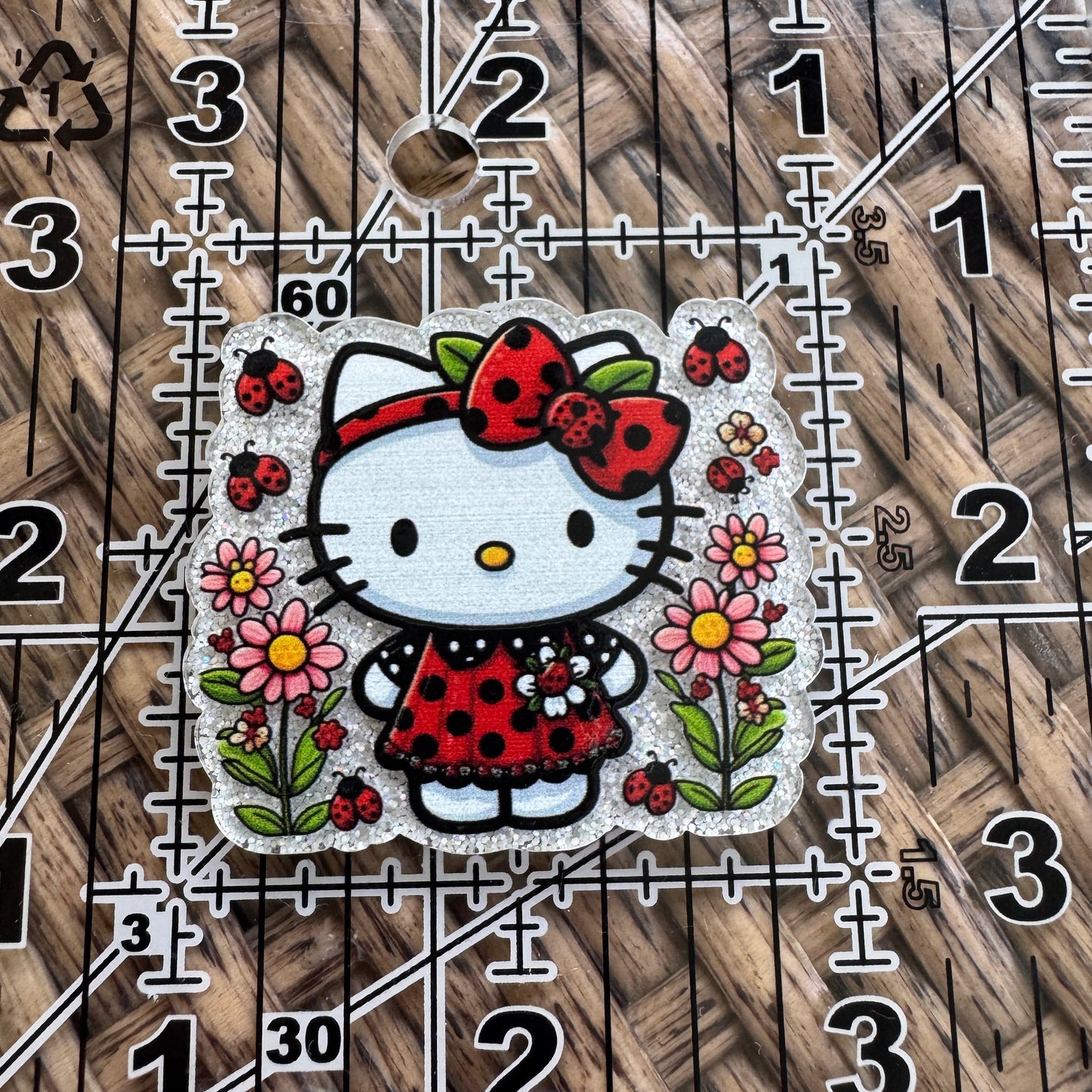Hello Kitty Ladybugs, Glitter Flatback,  Planar, Cabochon, Single Pc