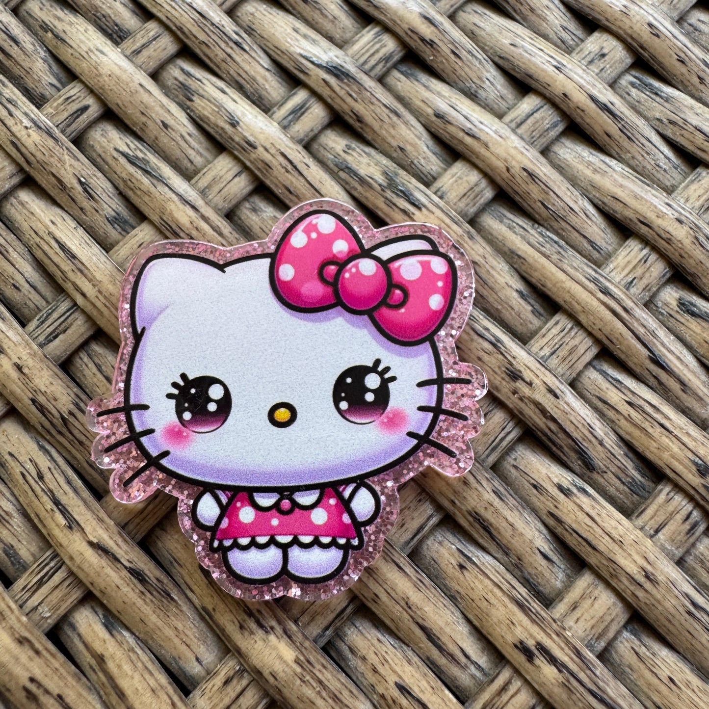 Hello Kitty, Glitter Flatback,  Planar, Cabochon, Single Pc