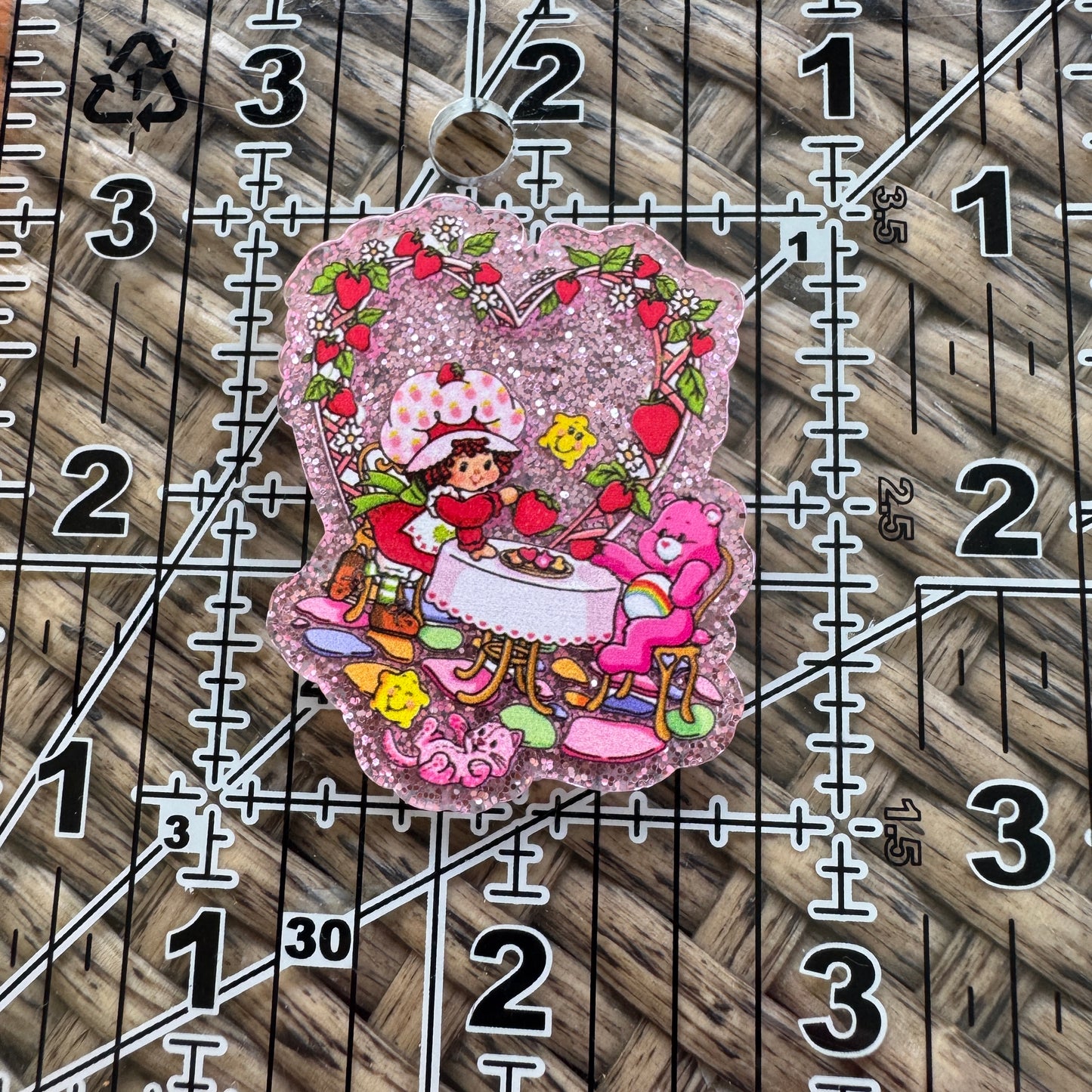 Strawberry Short Cake and Carebear, 80's Cartoon, Glitter Flatback,  Planar, Cabochon, Single Pc