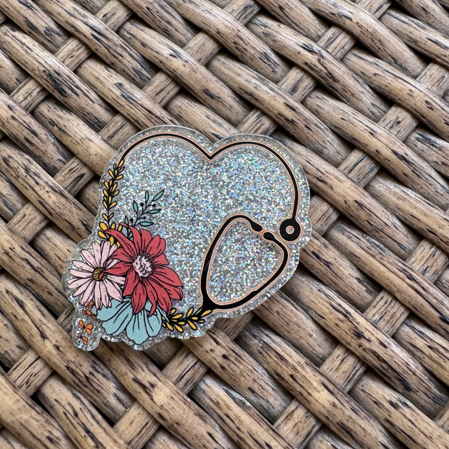 Stethoscope, Medical, Glitter Flatback,  Planar, Cabochon, Single Pc