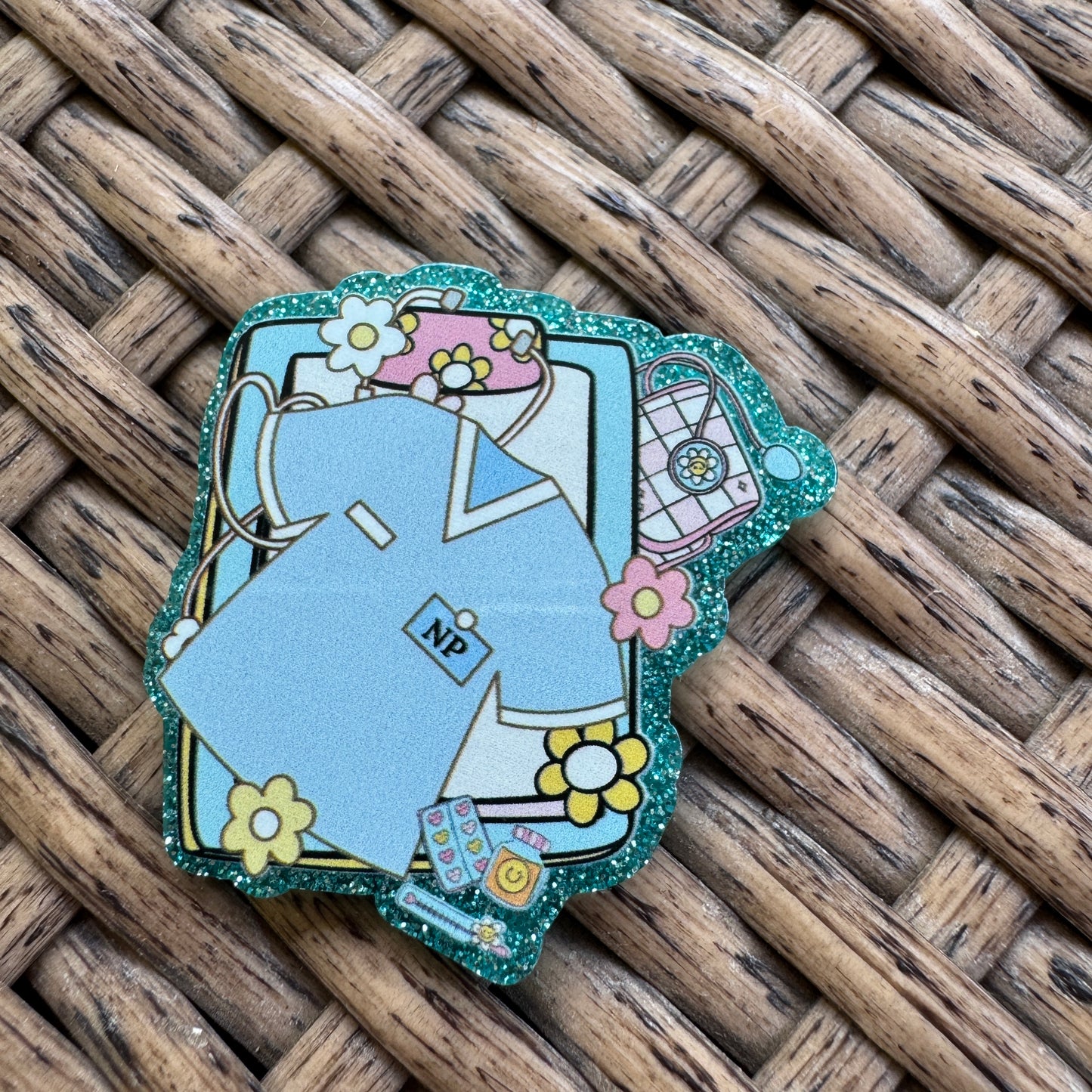 NP, Scrubs, Medical, Glitter Flatback,  Planar, Cabochon, Single Pc