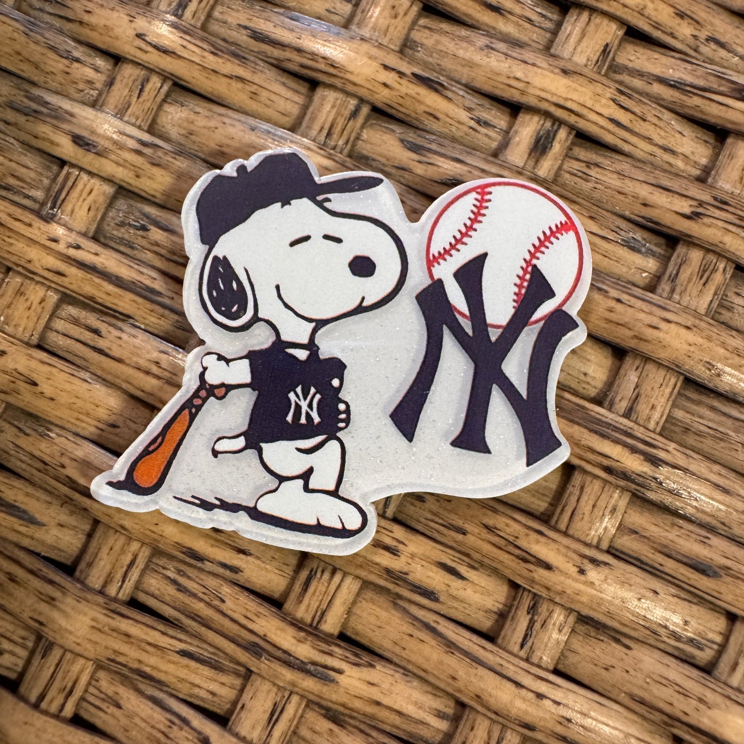 NY Baseball Snoopy  Acrylic Flatback,  Planar, Cabochon, Single Pc.