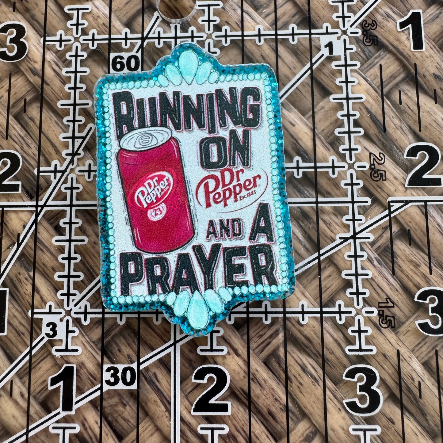 Running on Dr Pepper and a Prayer, Glitter Flatback,  Planar, Cabochon, Single Pc