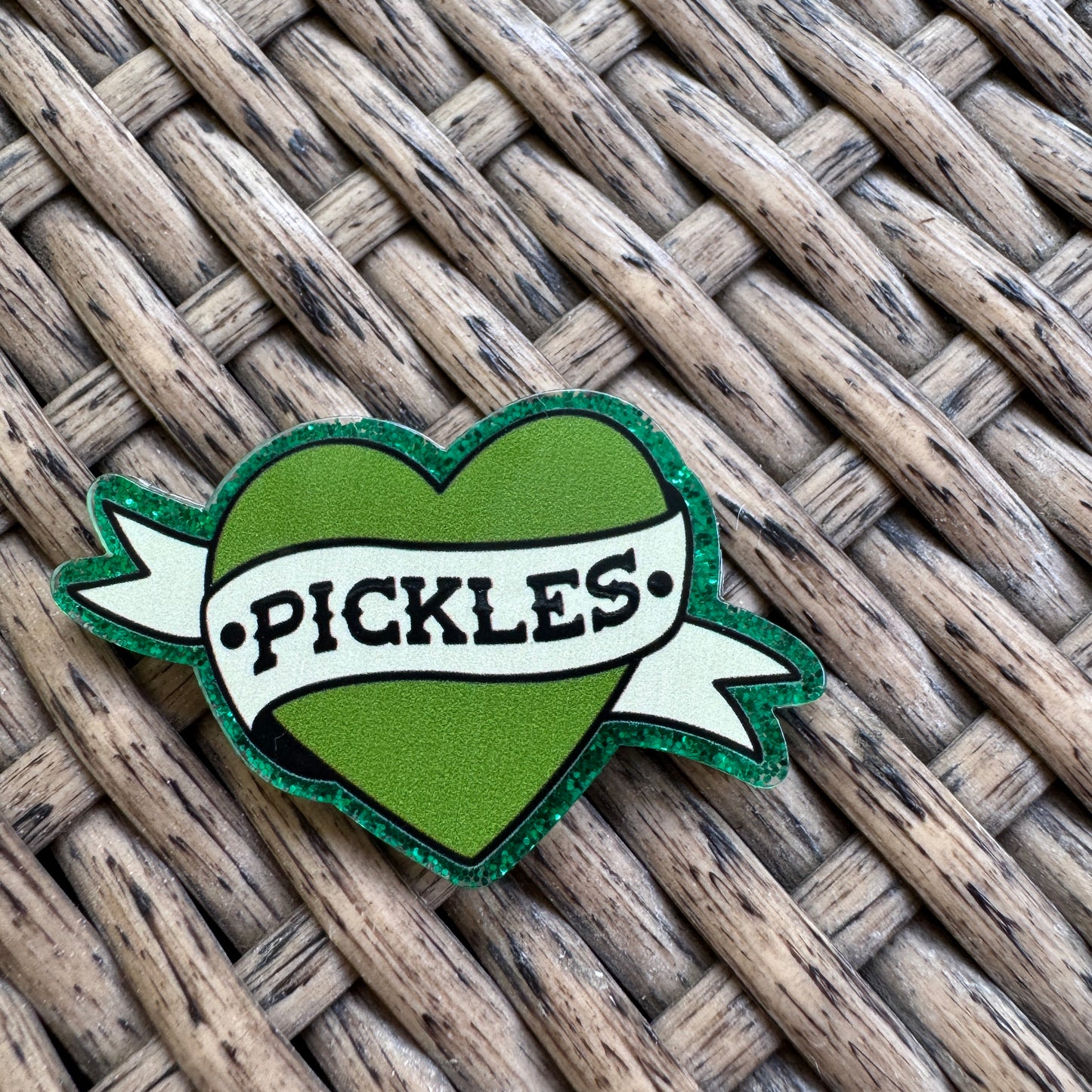 Pickle Heart, Glitter Flatback,  Planar, Cabochon, Single Pc