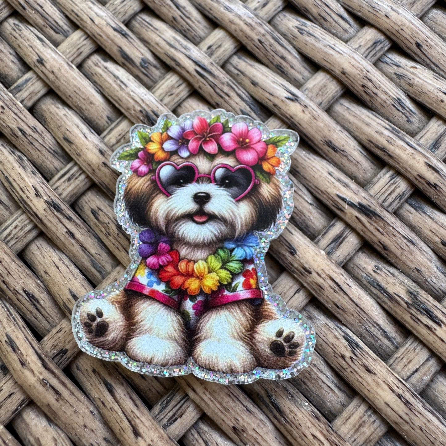 cute dog Glitter Flatback,  Planar, Cabochon, Single Pc