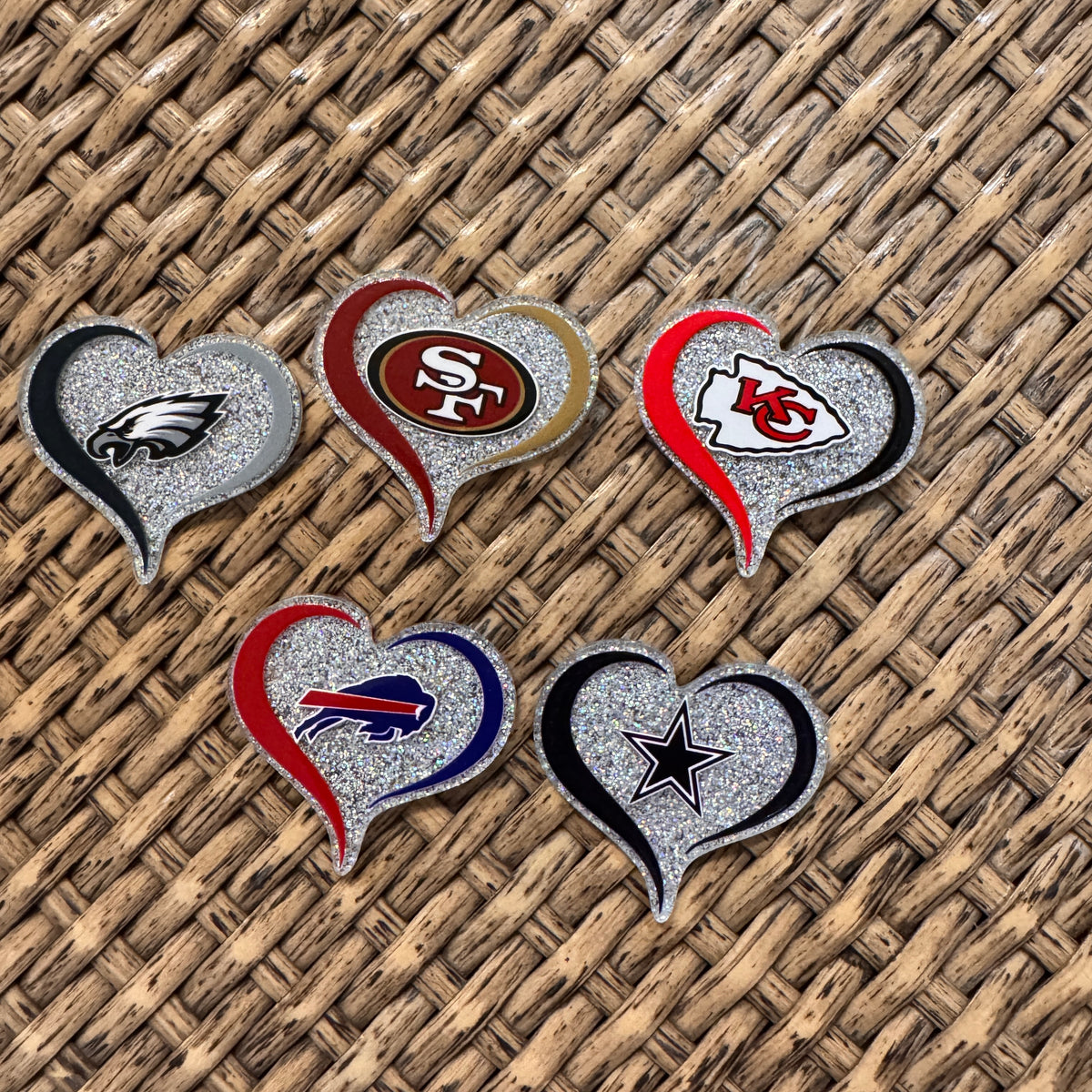 Acrylic Flatback Craft Embellishment - Football Team Heart