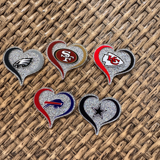 Acrylic Flatback Craft Embellishment - Football Team Heart