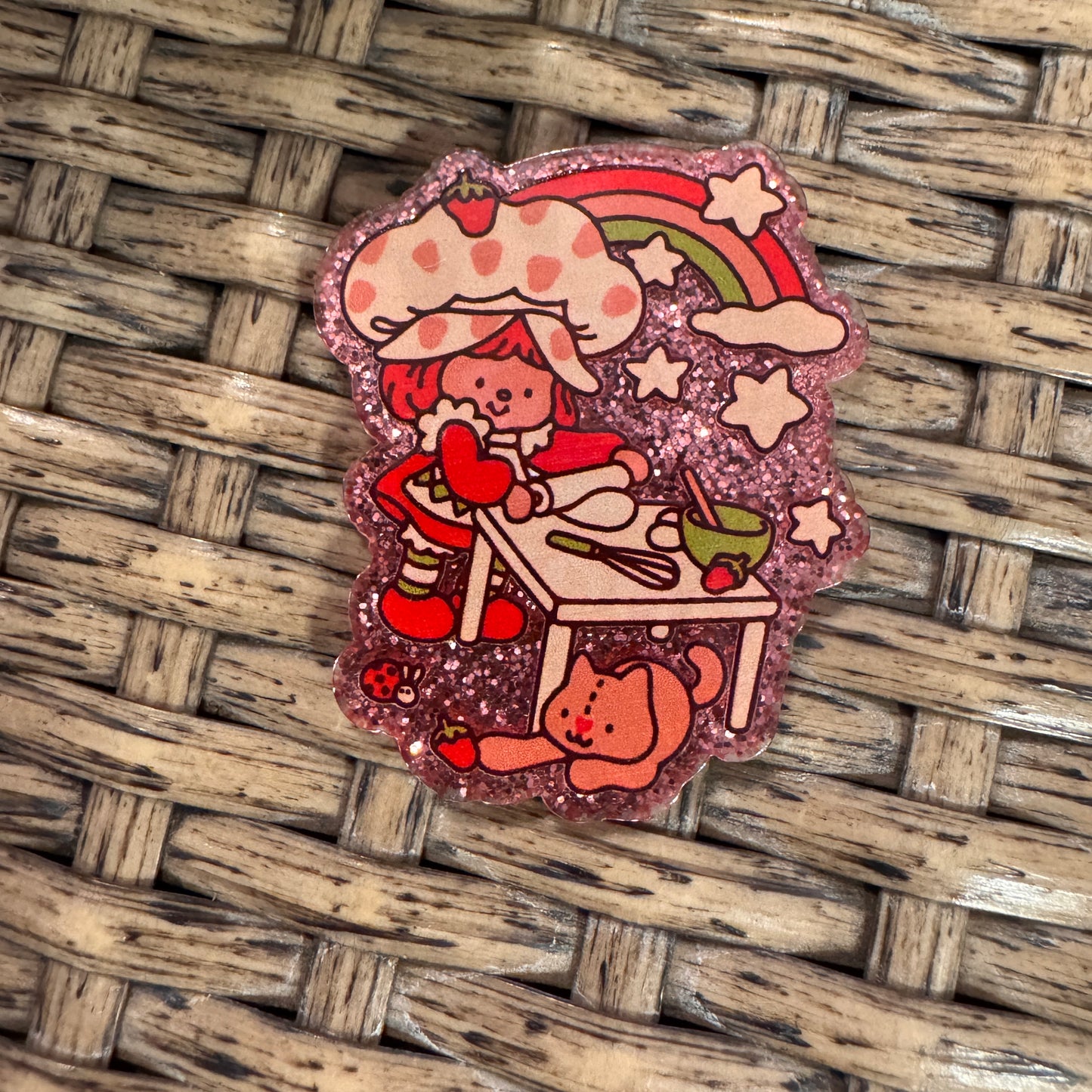Strawberry Short Cake Vintage Acrylic Flatback,  Planar, Cabochon, Single Pc.