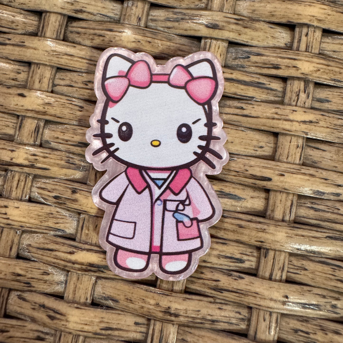 Hello Kitty Dr  Acrylic Flatback,  Planar, Cabochon, Single Pc.