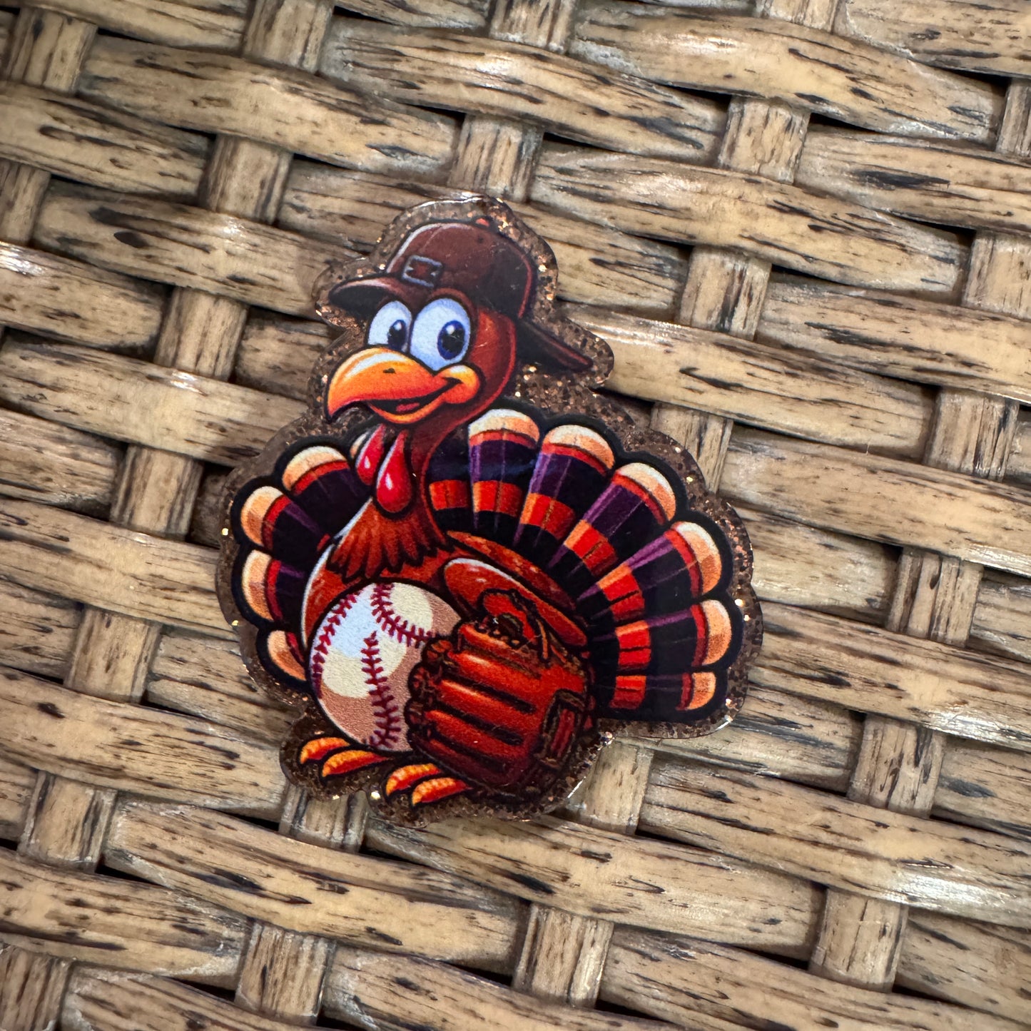 Turkey Baseball Acrylic Flatback,  Planar, Cabochon, Single Pc.