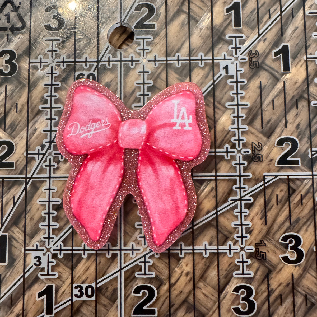 Acrylic Flatback Craft Embellishment - Baseball LA Dodger Pink Bow