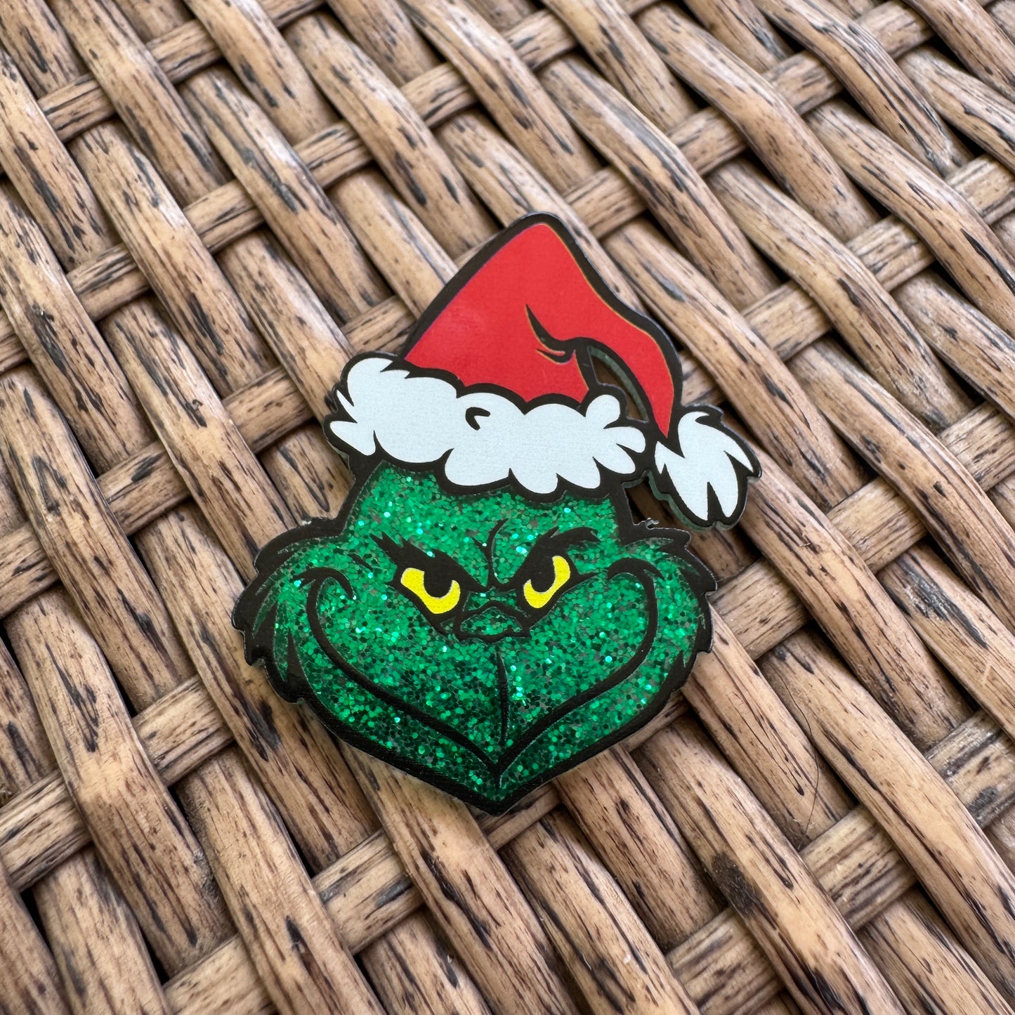 Glitter Green Grinch Face, Christmas, Flatback,  Planar, Cabochon, Single Pc
