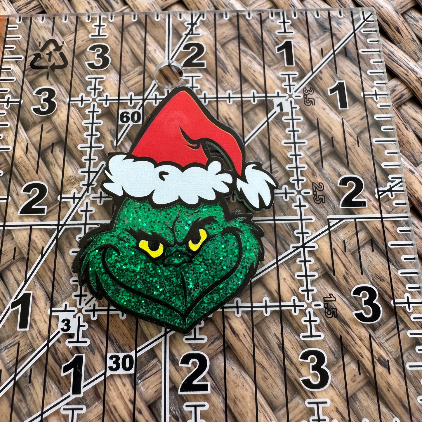 Glitter Green Grinch Face, Christmas, Flatback,  Planar, Cabochon, Single Pc