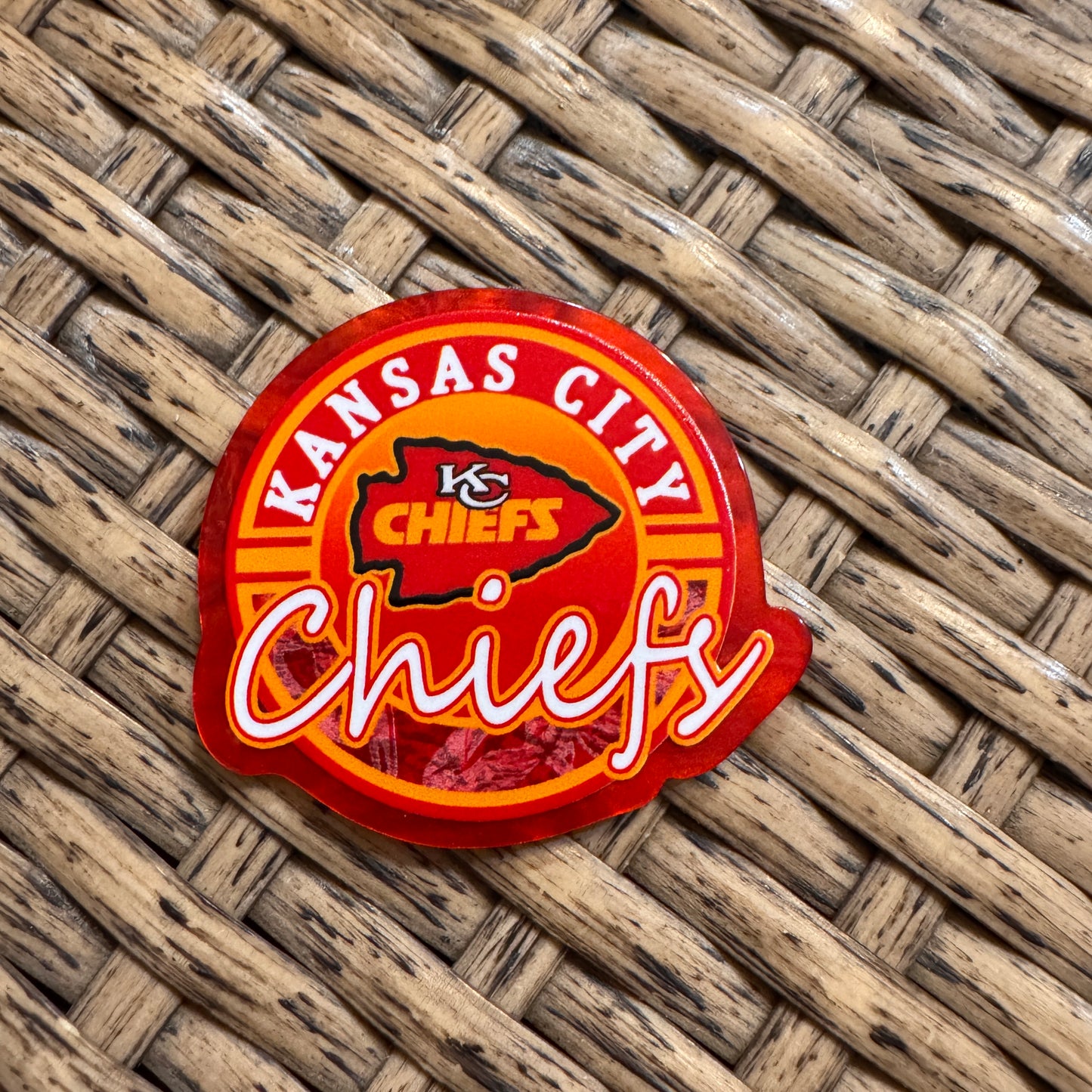 KC Chiefs No Glitter Acrylic Flatback,  Planar, Cabochon, Single Pc