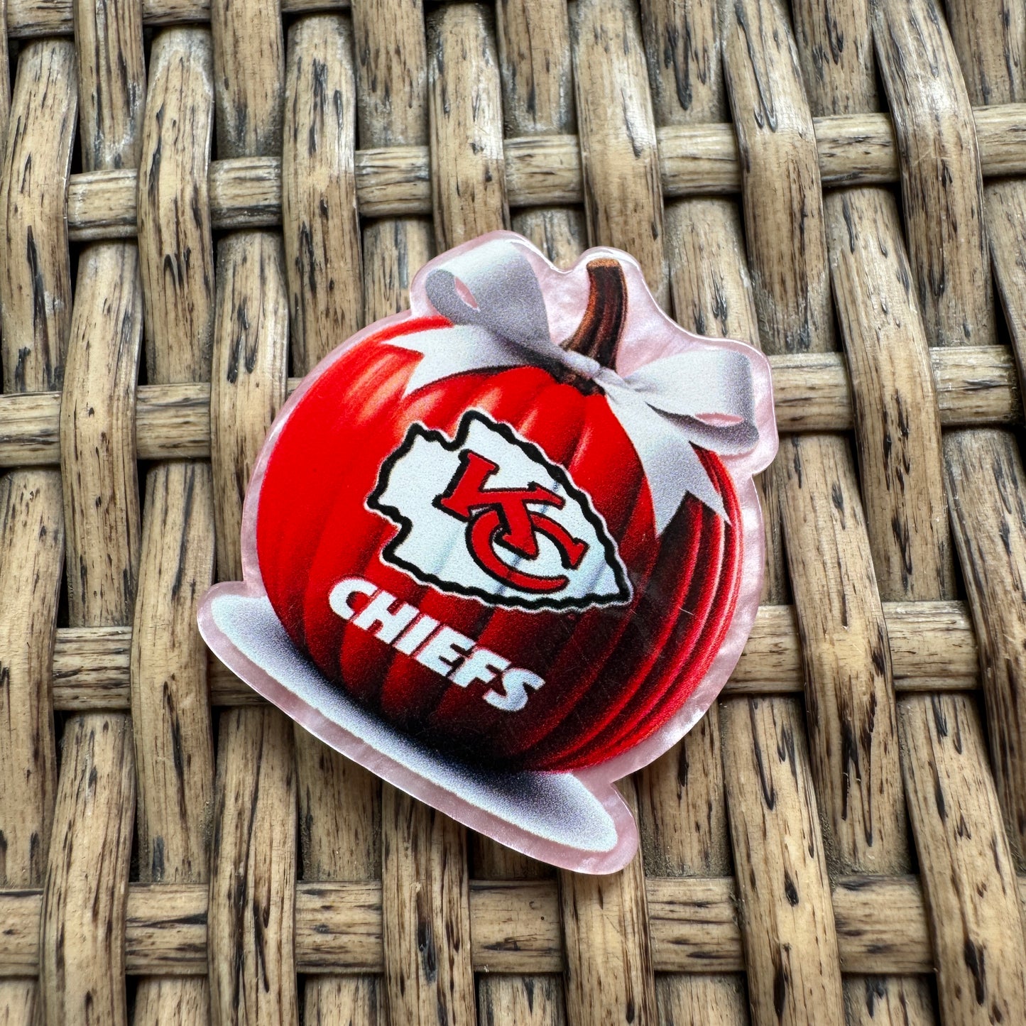 Acrylic Fatback, Planar, Cabochon, Craft Supply - Football Kansas City Chiefs Pumpkin