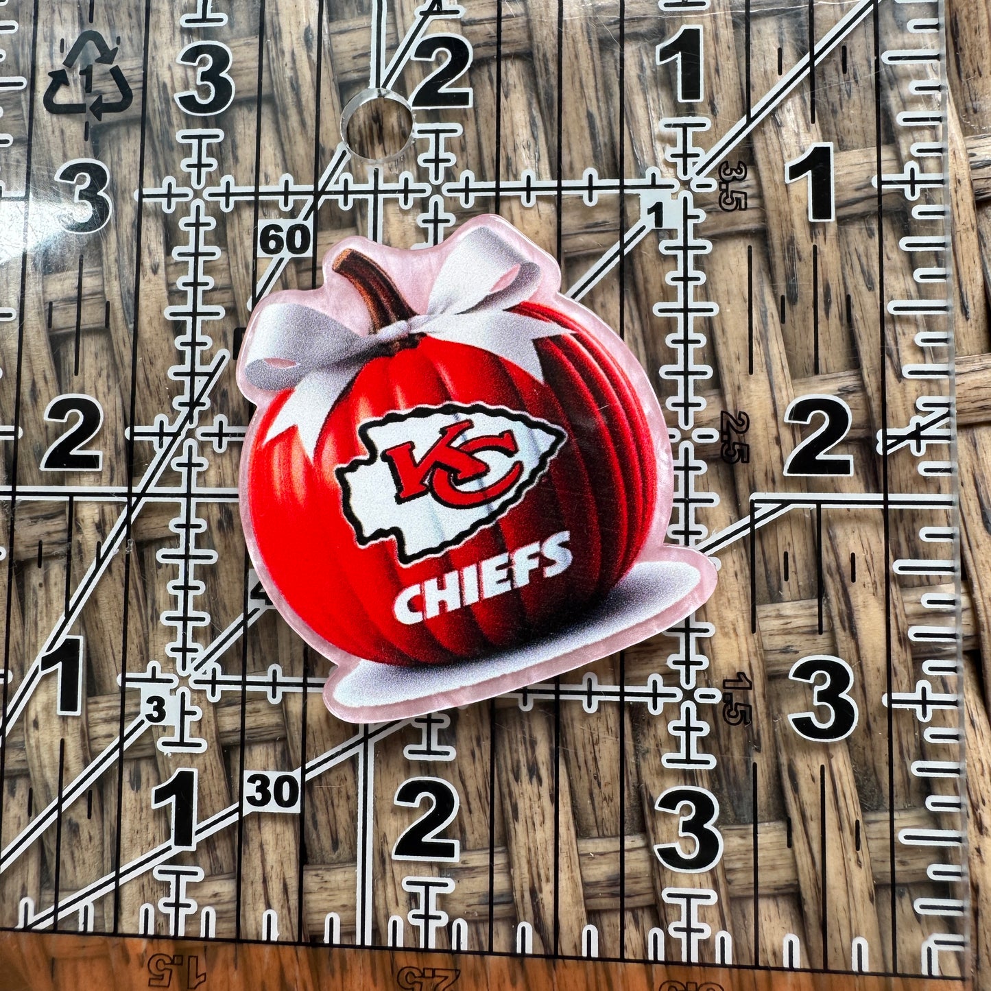 Acrylic Fatback, Planar, Cabochon, Craft Supply - Football Kansas City Chiefs Pumpkin