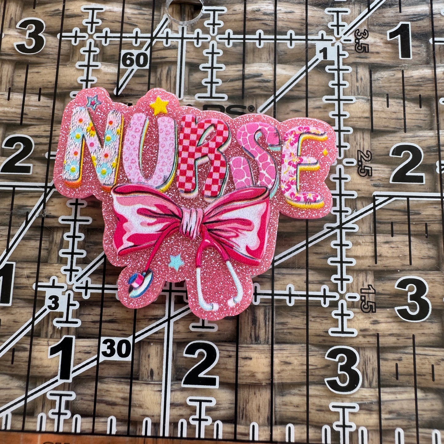 Acrylic Fatback, Planar, Cabochon, Craft Supply - Nurse  Pink with Bow