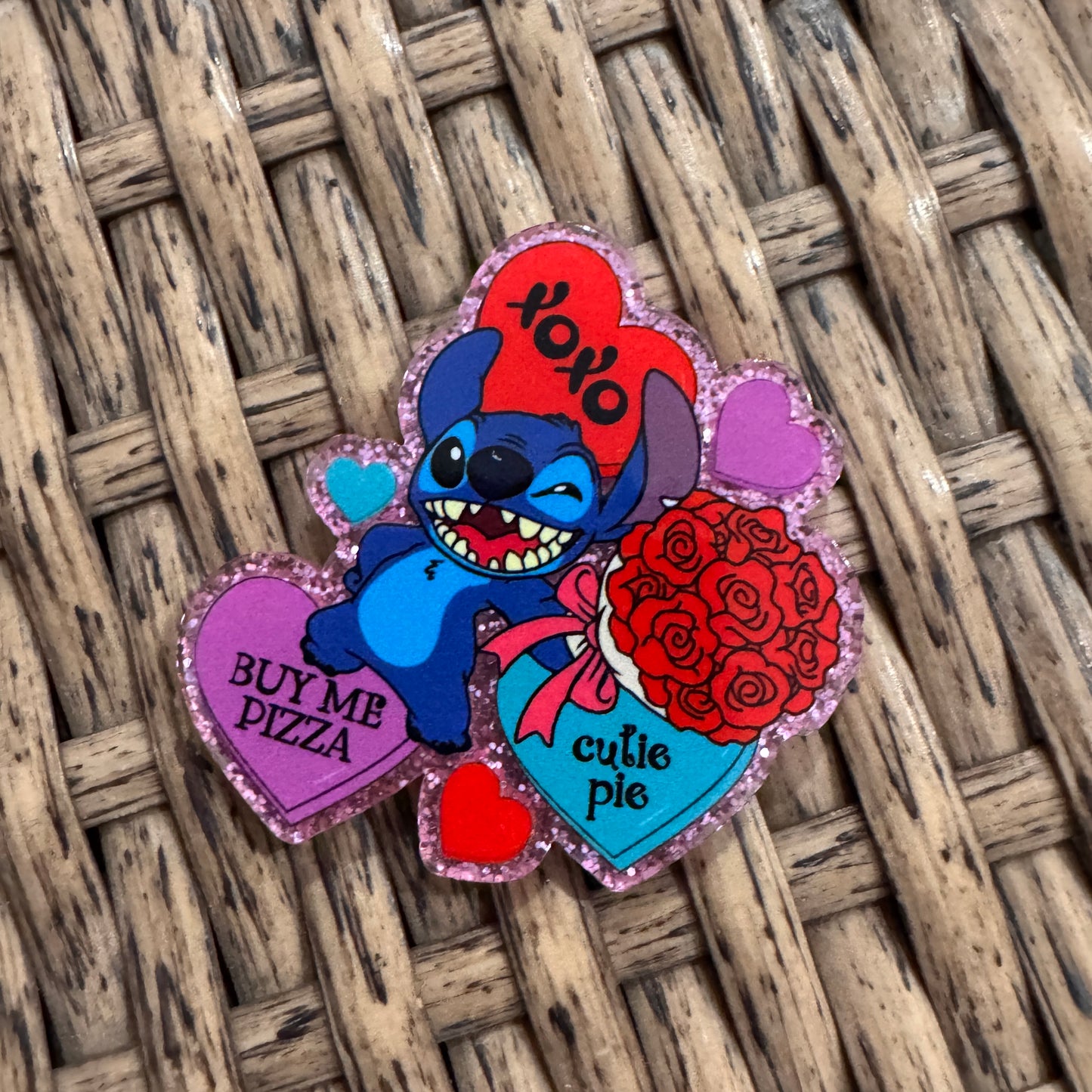 Stitch Valentines Flatback,  Planar, Cabochon, Single Pc