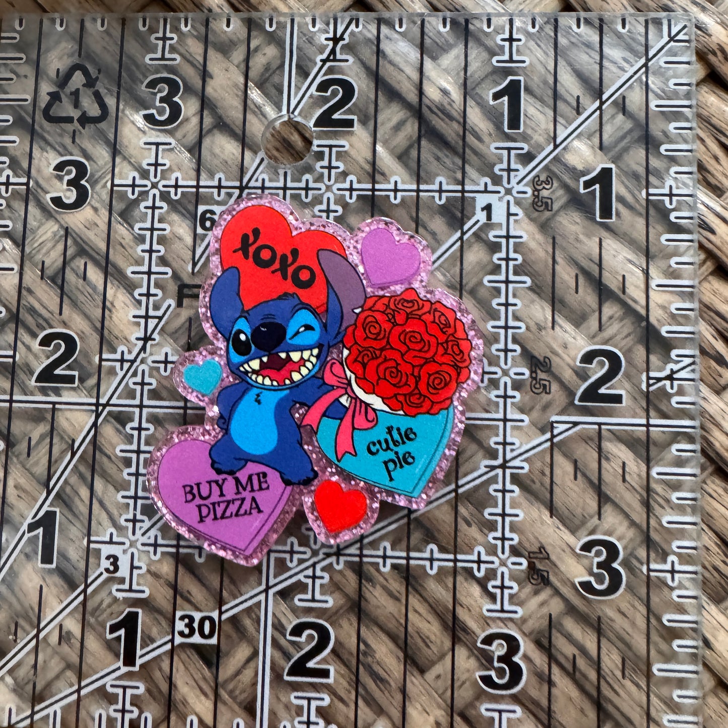 Stitch Valentines Flatback,  Planar, Cabochon, Single Pc