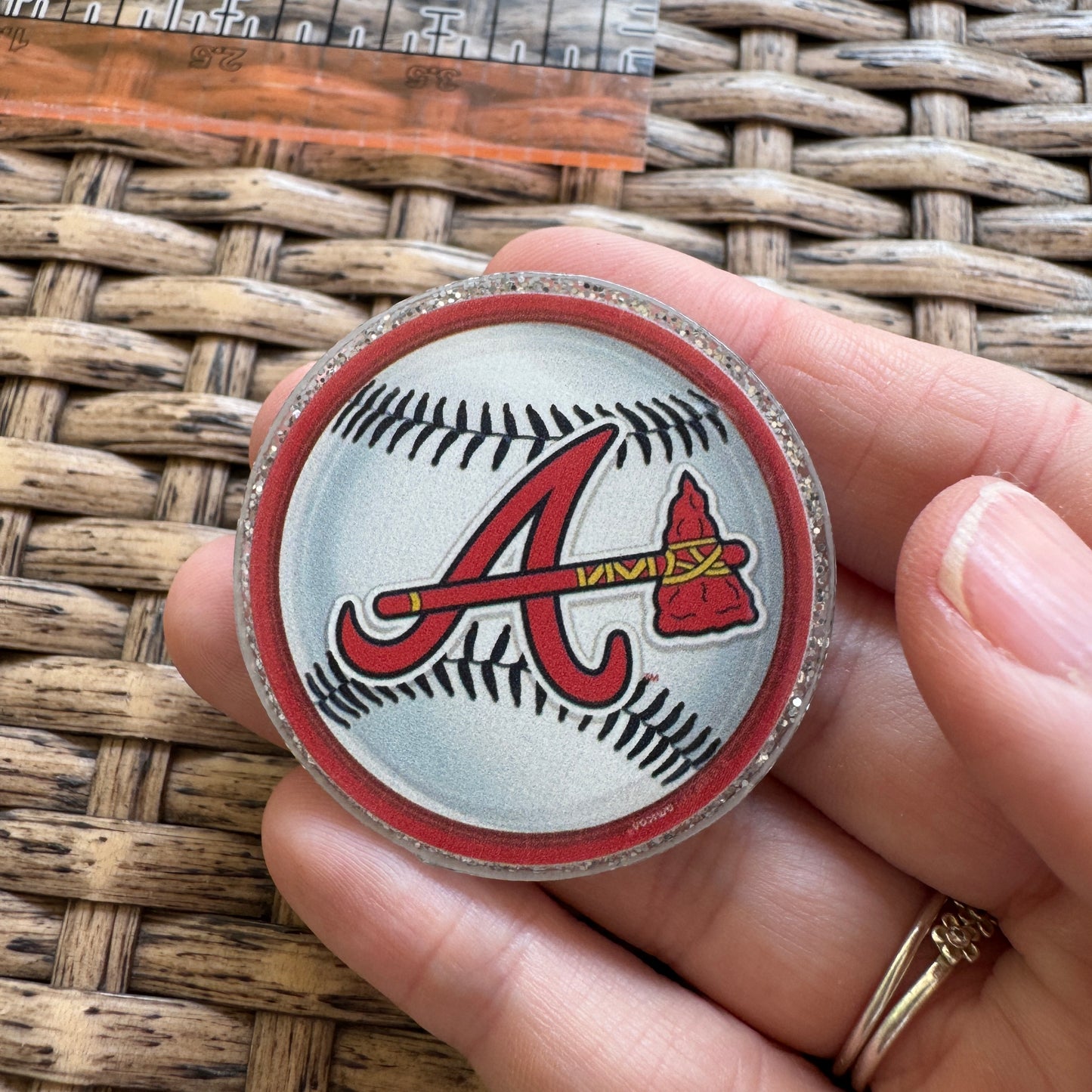 Acrylic Fatback, Planar, Cabochon, Craft Supply - Atlanta Braves Baseball Team
