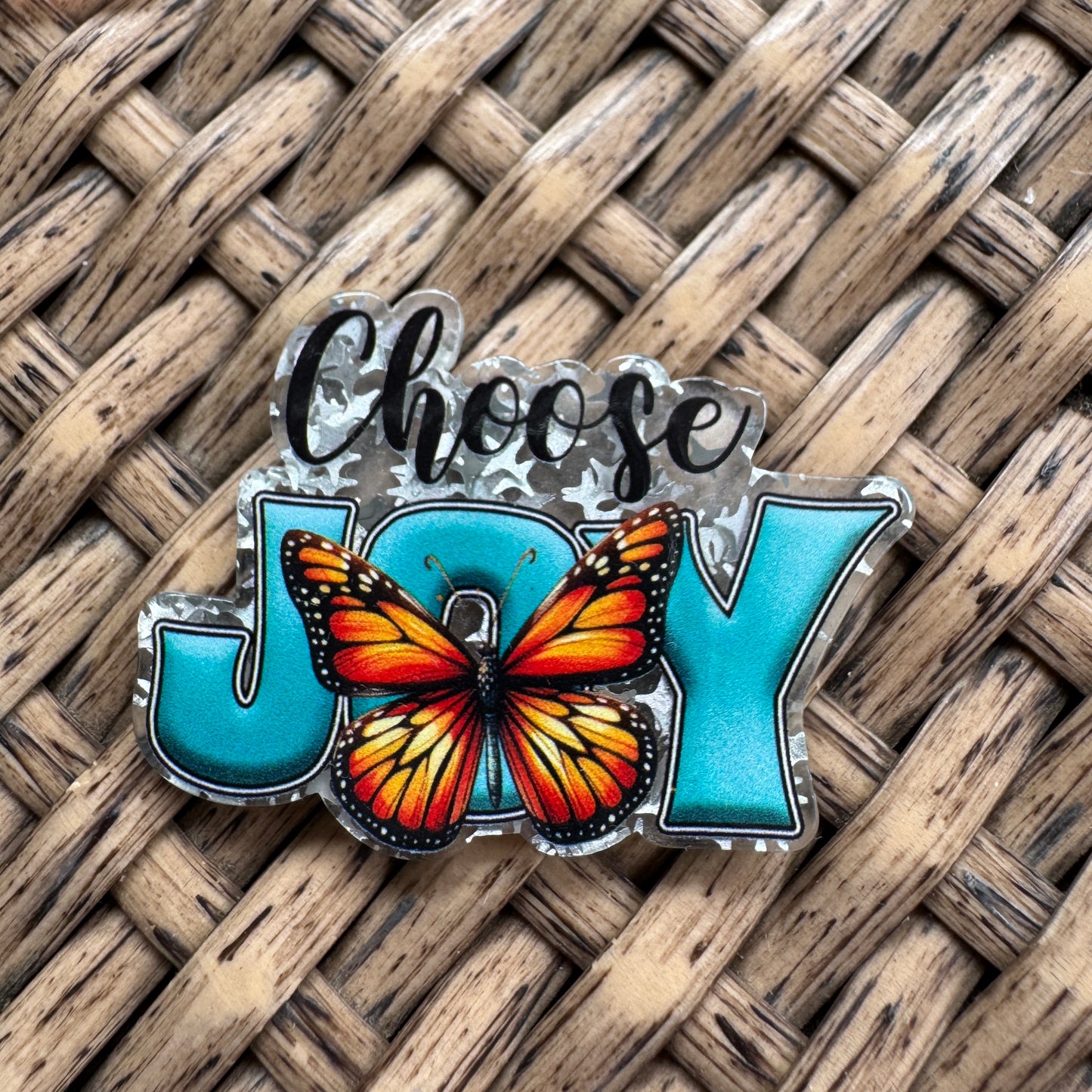 Acrylic Fatback, Planar, Cabochon, Craft Supply - Choose Joy With Butterfly