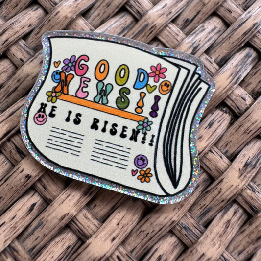 Acrylic Fatback, Planar, Cabochon, Craft Supply - Christian, Good News He has Risen